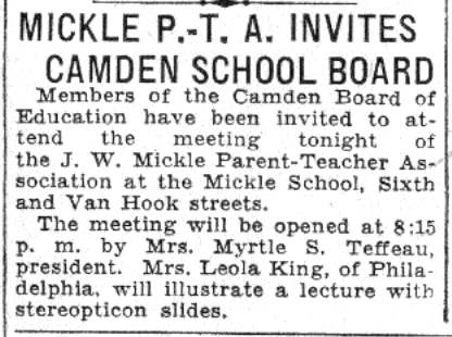 Camden Courier-Post, June 26, 1932 — Mickle P.-T.A. Invites Camden School Board