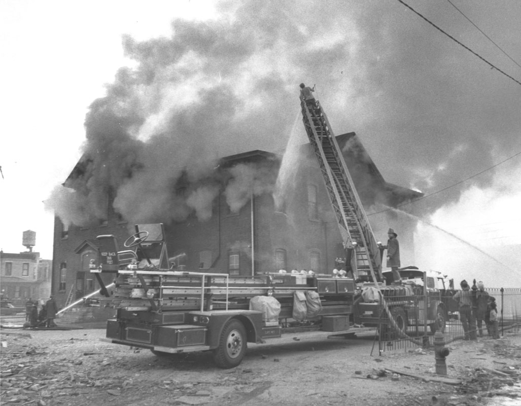 Fire destroys the Northeast School, April 30, 1974