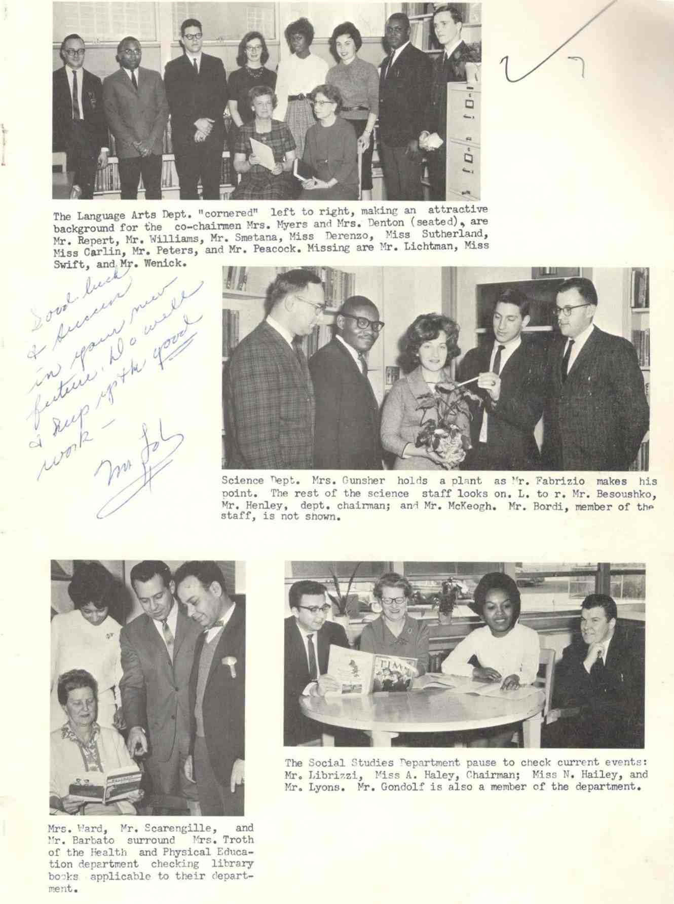 Pyne Poynt Junior High School 1964 faculty yearbook page 2
