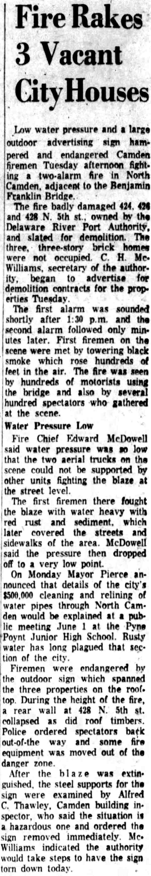 Fire at North 5th Street, May 23, 1962 — continued