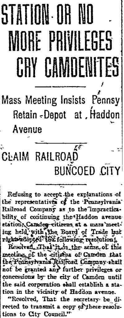 Philadelphia Inquirer article about Haddon Avenue Station, June 14, 1907, part 1