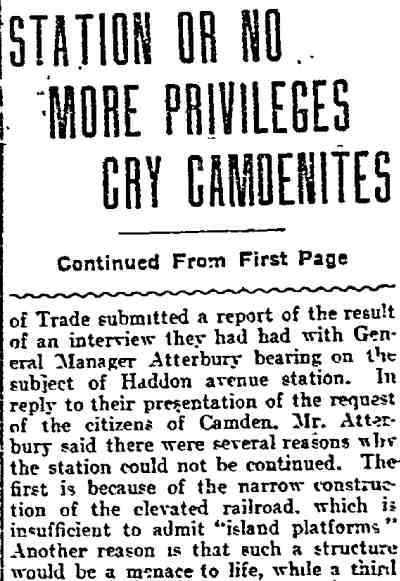 Philadelphia Inquirer article about Haddon Avenue Station, June 14, 1907, part 3