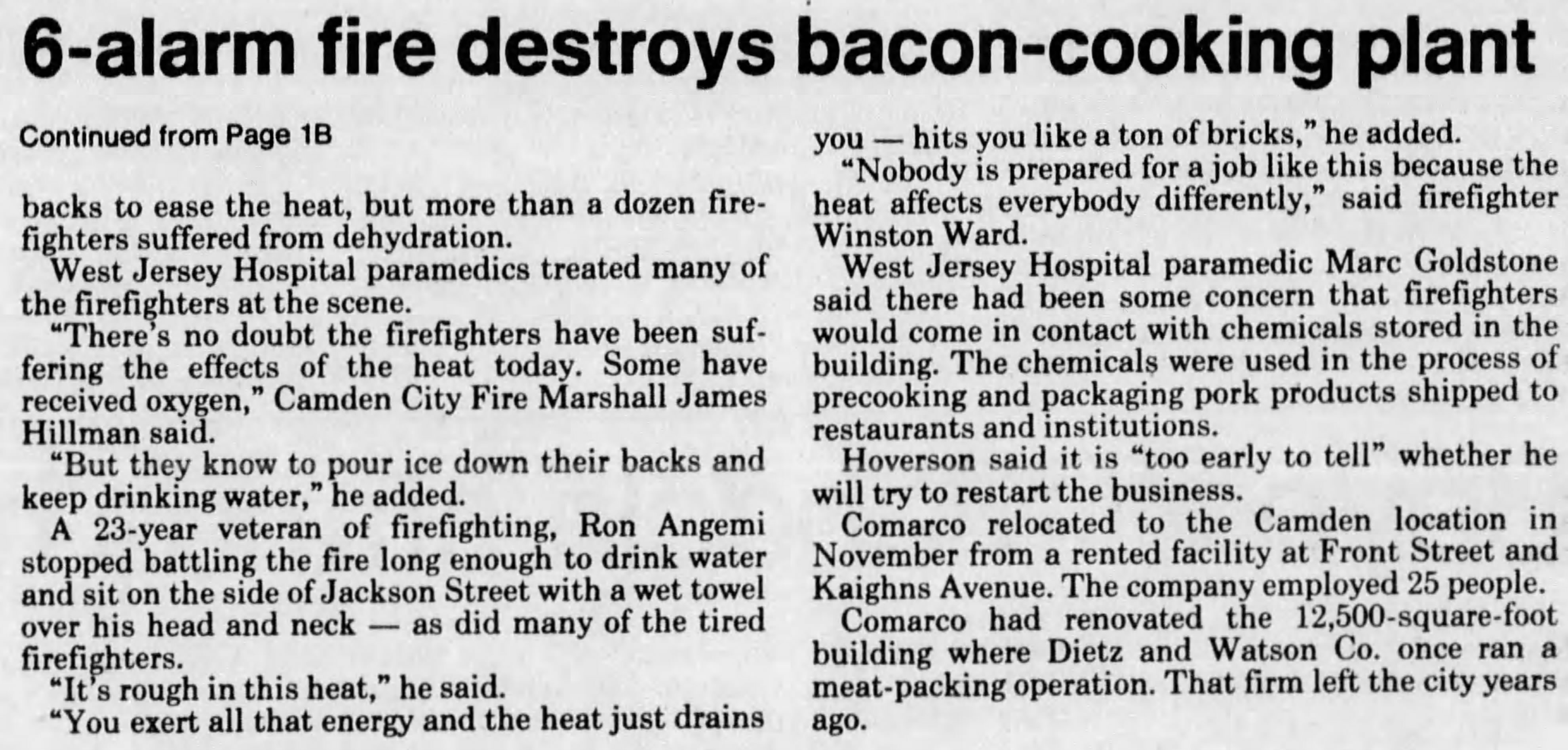 Camden Courier-Post, July 1, 1990 — 6-alarm fire destroys bacon-cooking plant (continued)
