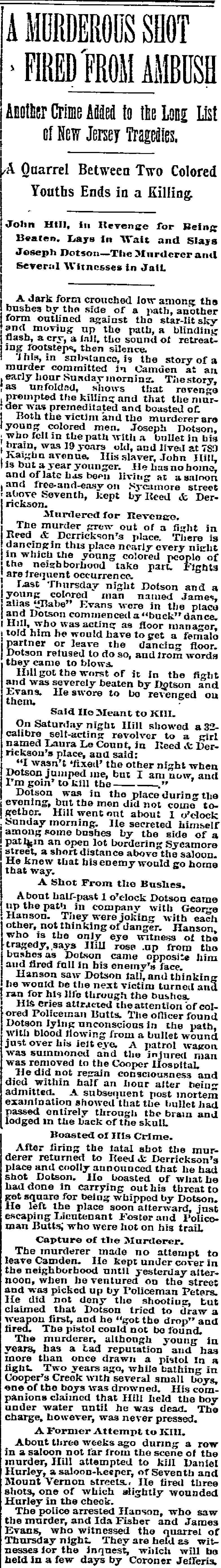 Philadelphia Inquirer, October 17, 1892 — A Murderous Shot Fired from Ambush