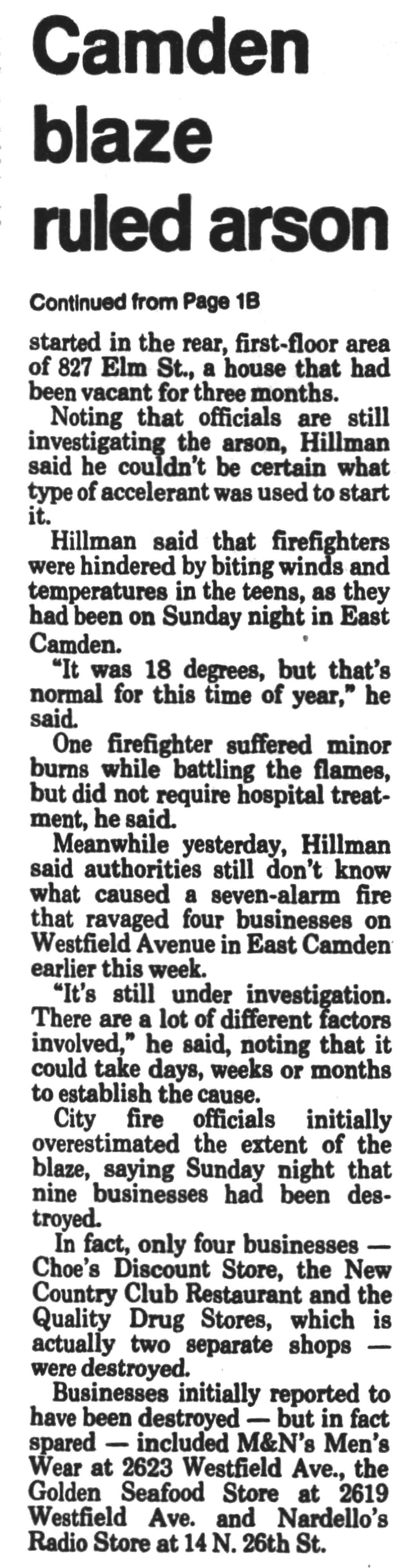 Camden Courier-Post, December 21, 1989 — Camden Blaze Ruled Arson (article, continued)