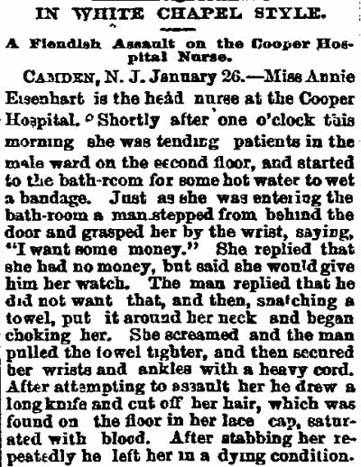 Wheeling WV Register, January 28, 1889 — In White Chapel Style