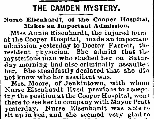 Philadelphia Inquirer, January 30, 1889 — The Camden Mystery (part 1)
