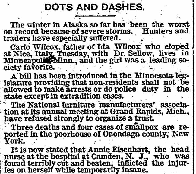 Kansas City Times, February 1, 1889 — Dots and Dashes