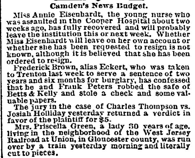 Philadelphia Inquirer, February 15, 1889 — Camden's News Budget