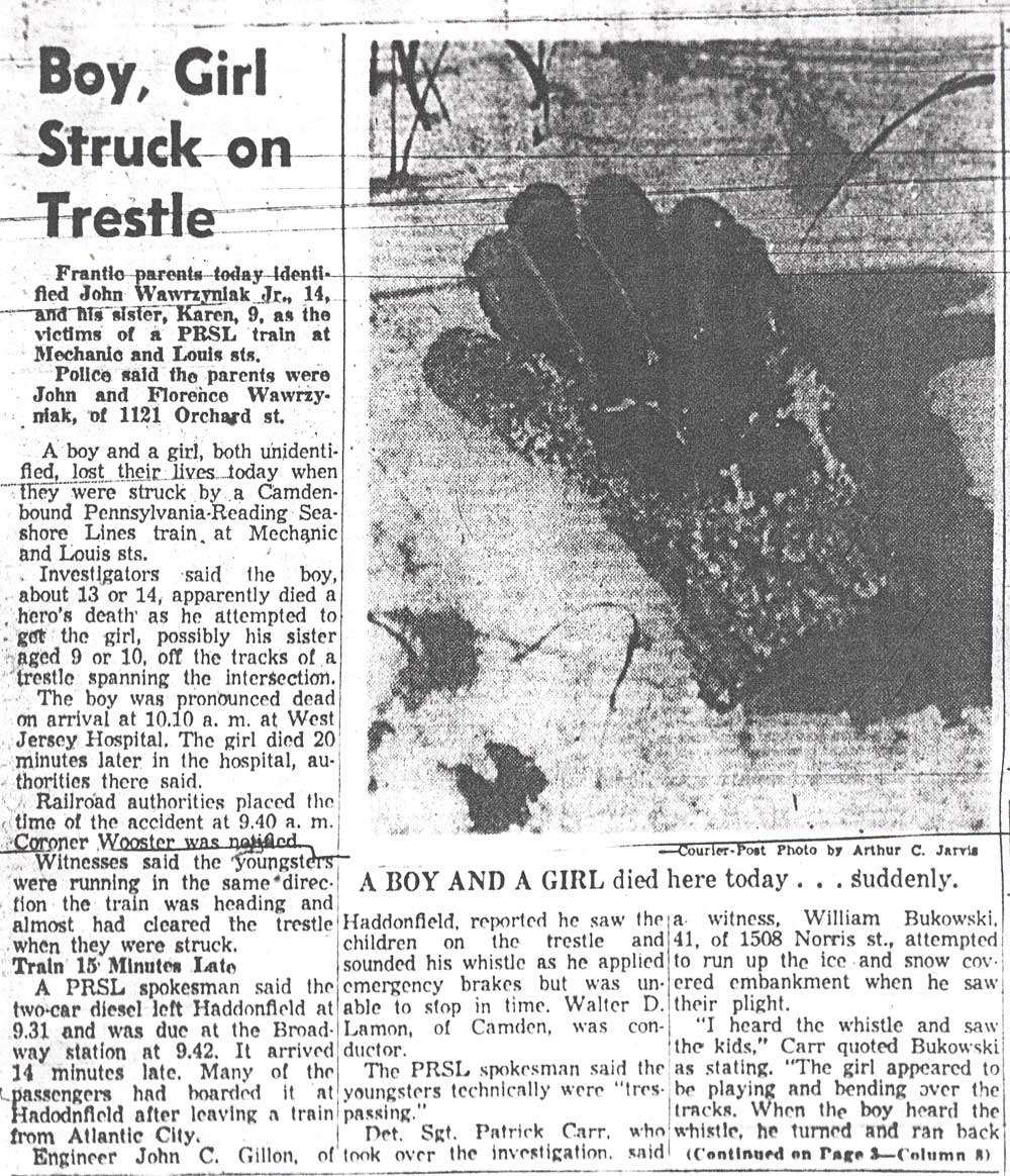Boy, Girl Struck on Trestle, Camden Courier-Post, December 5, 1957