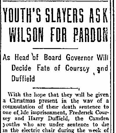 Philadelphia Inquirer, December 19, 1912 — Youth's Slayers Ask Wilson for Pardon (article)