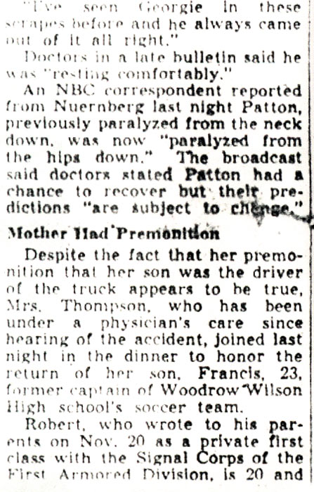 Local Soldier's Truck Crashed Patton's Car - Camden Courier-Post — December 12, 1945