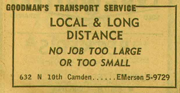 Goodman's Transport Service advertisement, New Jersey Bulletin, 1955