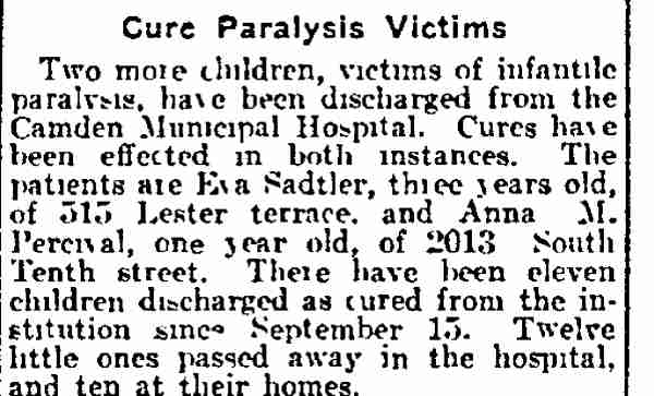 Cure Paralysis Victims — Philadelphia Inquirer, June 6, 1915