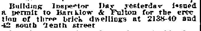 Philadelphia Inquirer, March 28, 1913 — Building permit for 2138-42 South 10th Street