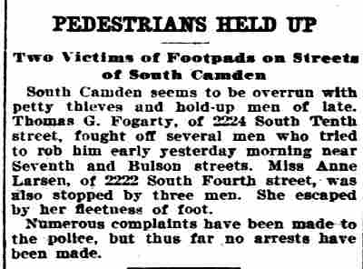 Philadelphia Inquirer, December 14, 1906 — Pedestrians Held Up, Thomas G. Fogarty