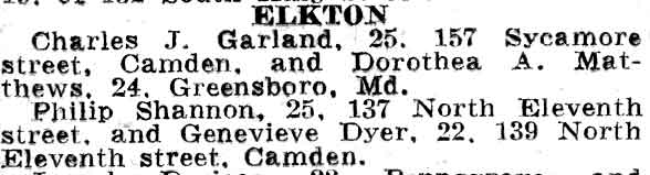Marriage license column, Camden Courier-Post, February 22, 1938