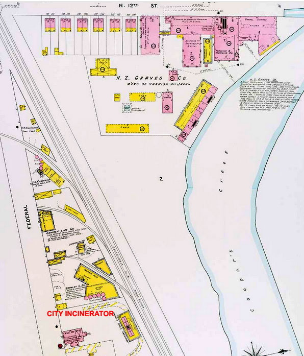 Sanborn fire insurance map, North 12th Street, 1906 — detail of residential block
