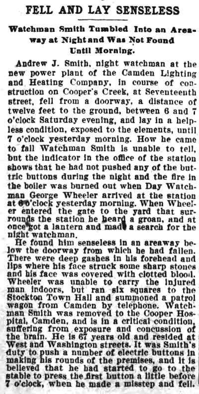 Fell and Lay Senseless — Philadelphia The Times, January 3, 1898