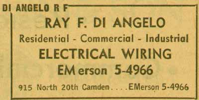Ray F. DiAngelo, 915 North 20th Street — New Jersey Bell Yellow Pages, 1955