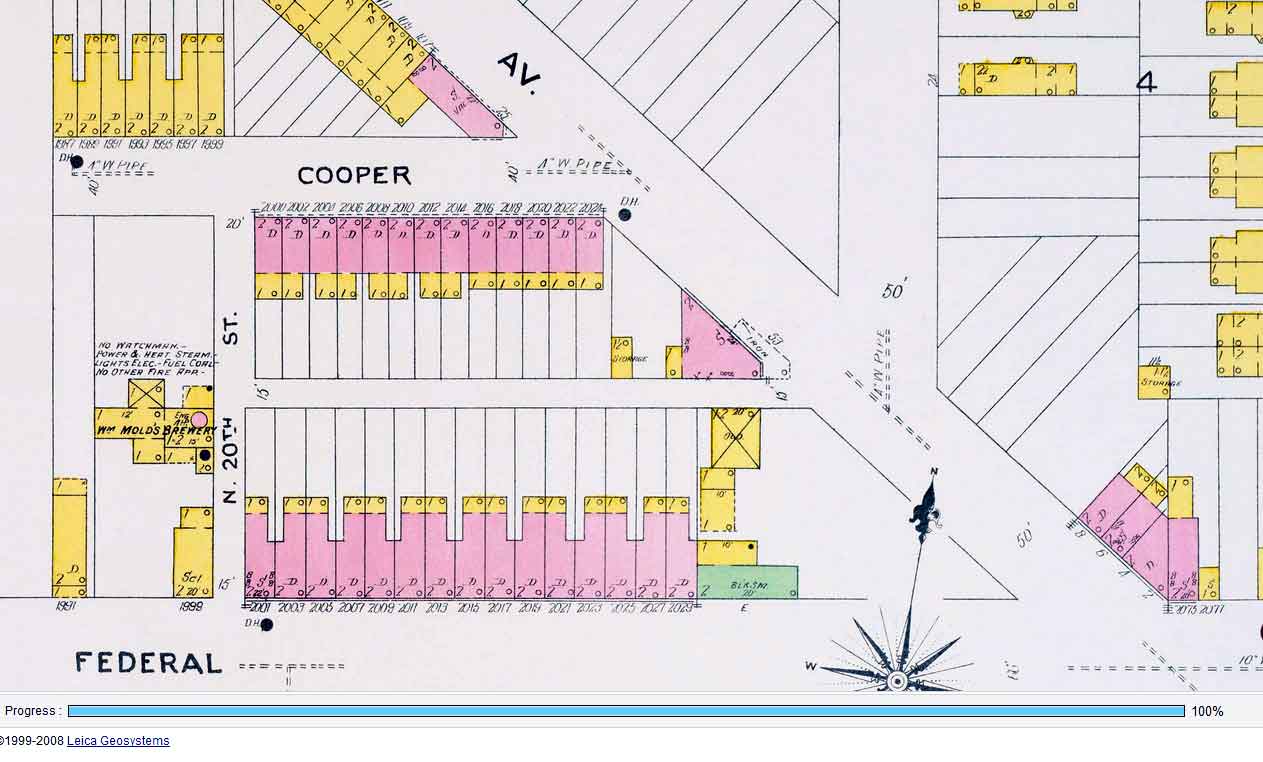 West side of North 20th Street, 1906 — William Molt's Brewery