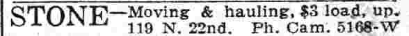 Camden Courier-Post advertisement for Theodore Stone's moving and hauling business at 119 North 22nd Street, June 1932