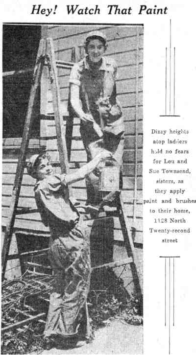 Camden Courier-Post headline 'Hey! Watch That Paint' about Lou and Sue Townsend painting their home at 1128 North 22nd Street, June 1932