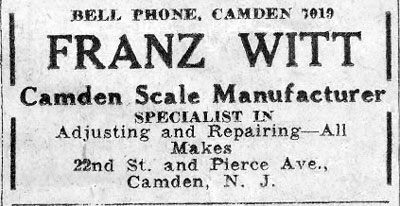 Franz Witt, Camden scale manufacturer, at Pierce Avenue and North 22nd Street
