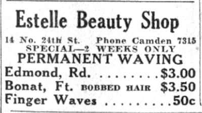Estelle Beauty Shop advertisement, 14 North 24th Street, Camden Courier-Post June 4, 1932