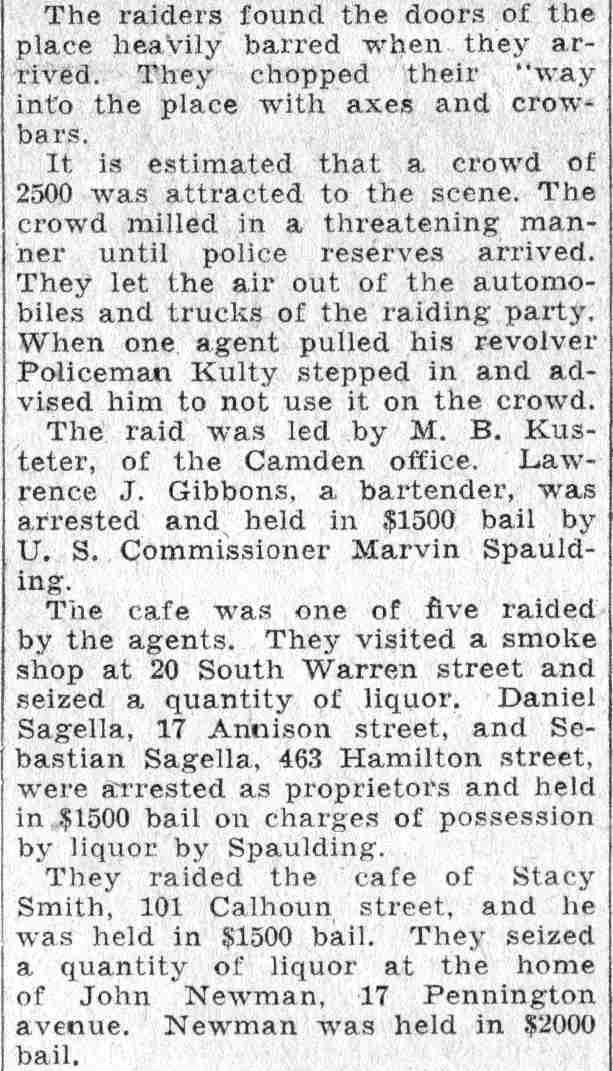 Agents Stoned as They Raid Trenton Cafe — continued, Camden Courier-Post June 11, 1932