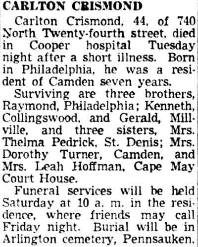 740 North 24th Street — Carlton Crismond, Camden Courier-Post May 17, 1950