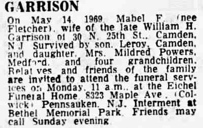 30 North 25th Street, William H. Garrison and Family, Camden Courier-Post, May 17, 1969