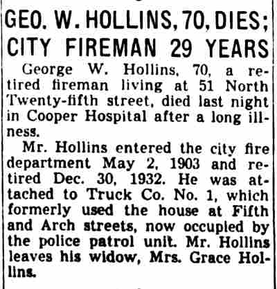51 North 25th Street, George W. Hollins and Family, Camden Courier-Post, March 26, 1939
