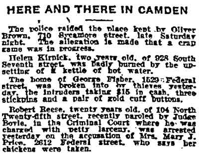 104 North 25th Street, Robert Reese, Philadelphia Inquirer, February 19, 1917