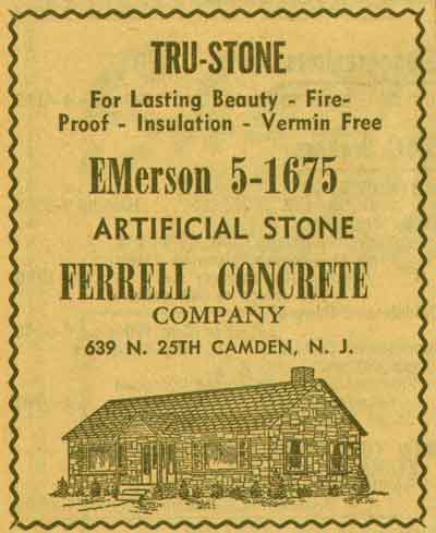 639 North 25th Street, Ferrell Concrete Company, 1955 New Jersey Bell Yellow Pages Ad