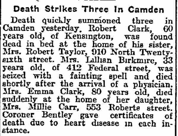910 North 26th Street — Robert Taylor family, Philadelphia Inquirer, March 12, 1913