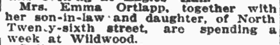 917 North 26th Street — Mrs. Emma Ortlapp, Camden Post-Telegram, September 17, 1923