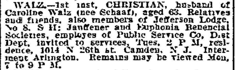1014 North 26th Street — Christian Walz, Philadelphia Inquirer, November 1912