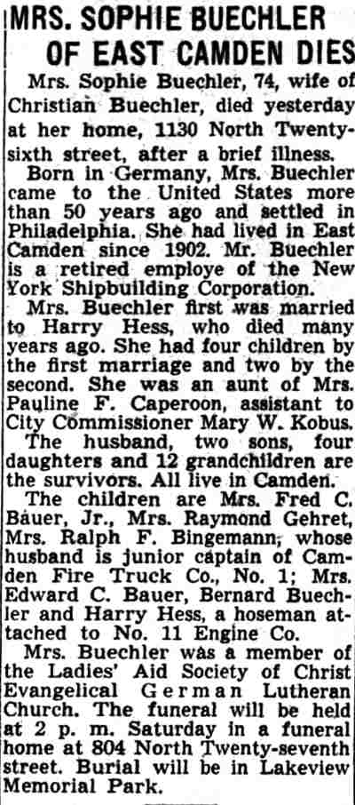 1130 North 26th Street — Harry H. Hess, Camden Courier-Post, May 30, 1940