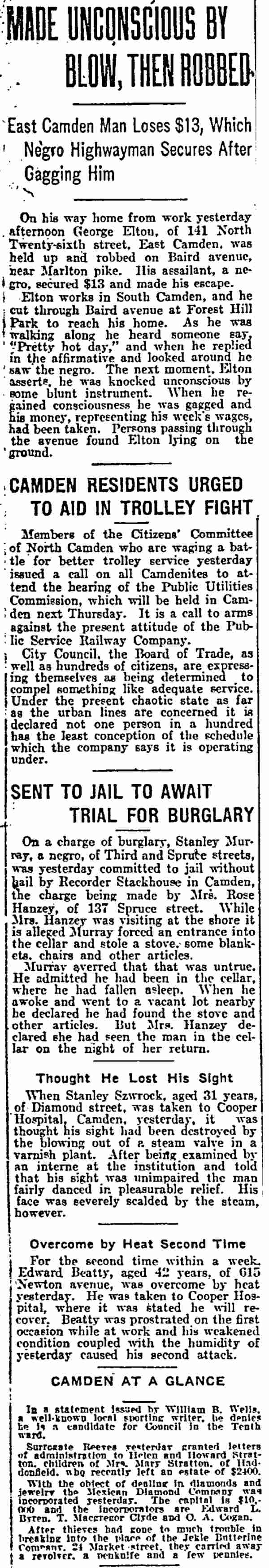 141 North 26th Street — George Elton, Philadelphia Inquirer, July 29, 1914