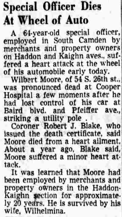 Wilbert Moore, 26 South 26th Street, Camden Courier-Post, December 26, 1952