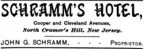 Schramm's Hotel advertisement, illustrating the 1890 directory listing for John G. Schramm's bar at 721 North 27th Street