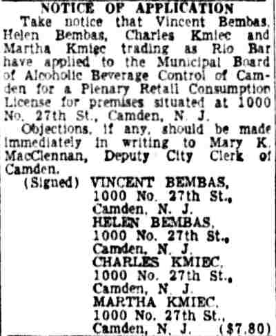 Notice of Application - Camden Courier Post - June 12, 1954