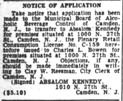 Notice of Application - Camden Courier-Post, September 15, 1948