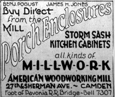 American Woodworking Mill advertisement, 27th & Sherman Ave., Camden Courier-Post, January 7, 1928