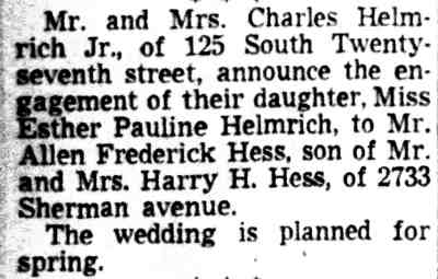Helmrich-Hess Engagement, Camden Courier-Post, July 6, 1950