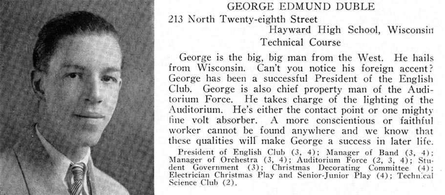 George Edmund Duble, 213 North Twenty-eighth Street, Camden High School Purple and Gold Yearbook, 1930