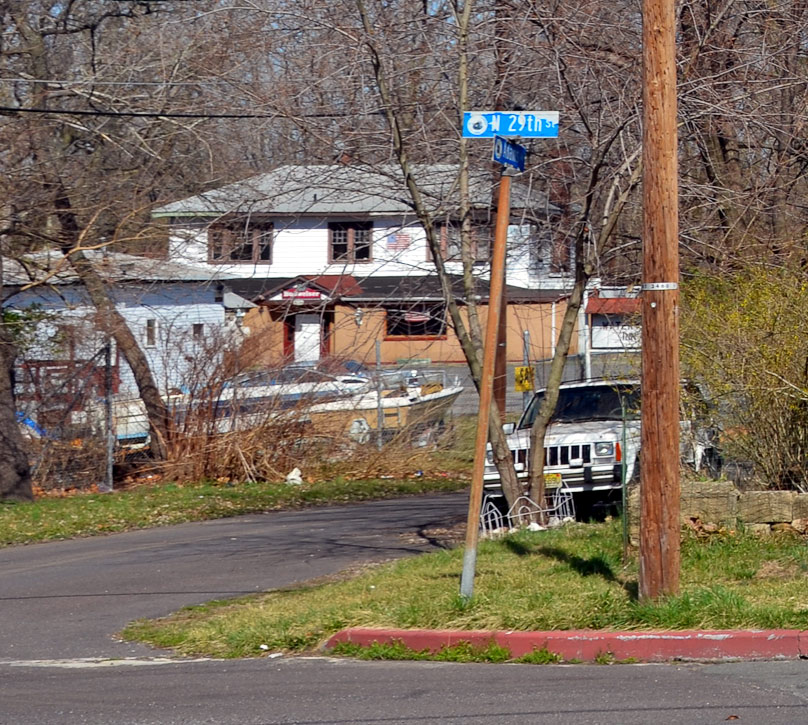 Northeast corner of North 29th Street and Adams Avenue, looking northwest, with Waterview Inn in background, March 14, 2012
