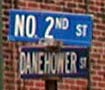 Street sign at intersection of North Second Street and Danenhower Street, April 1, 2004
