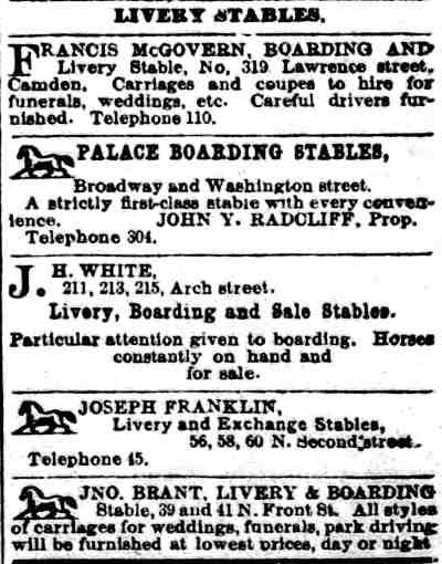 Livery and boarding stables directory — Camden Daily Telegram, March 12, 1890